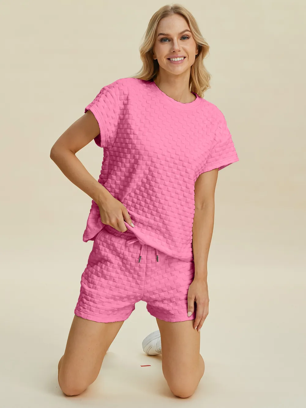 Full Size Texture T-Shirt and Shorts Set, image 7
