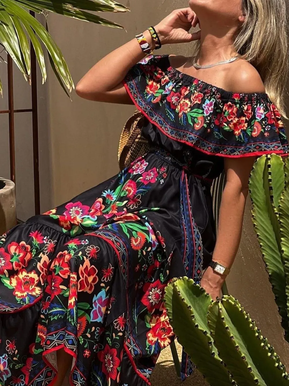 Floral Off Shoulder Ruffle Maxi Dress, image 5