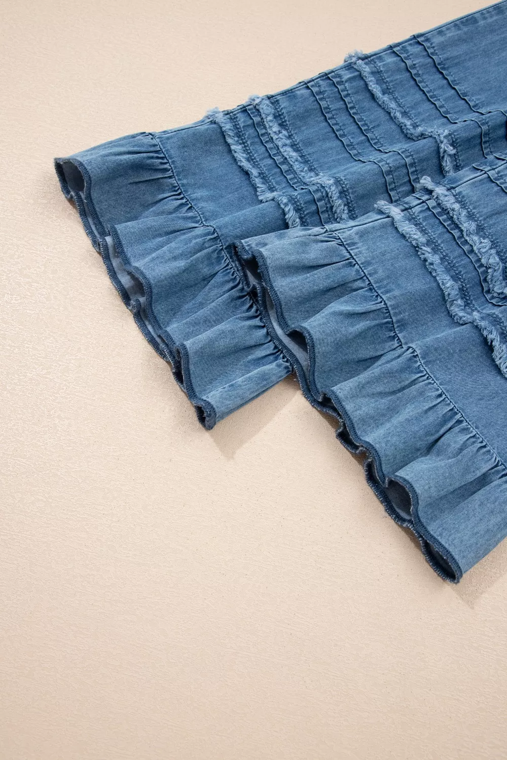 Ruffled Hem Wide Leg Chambray Pants, image 6