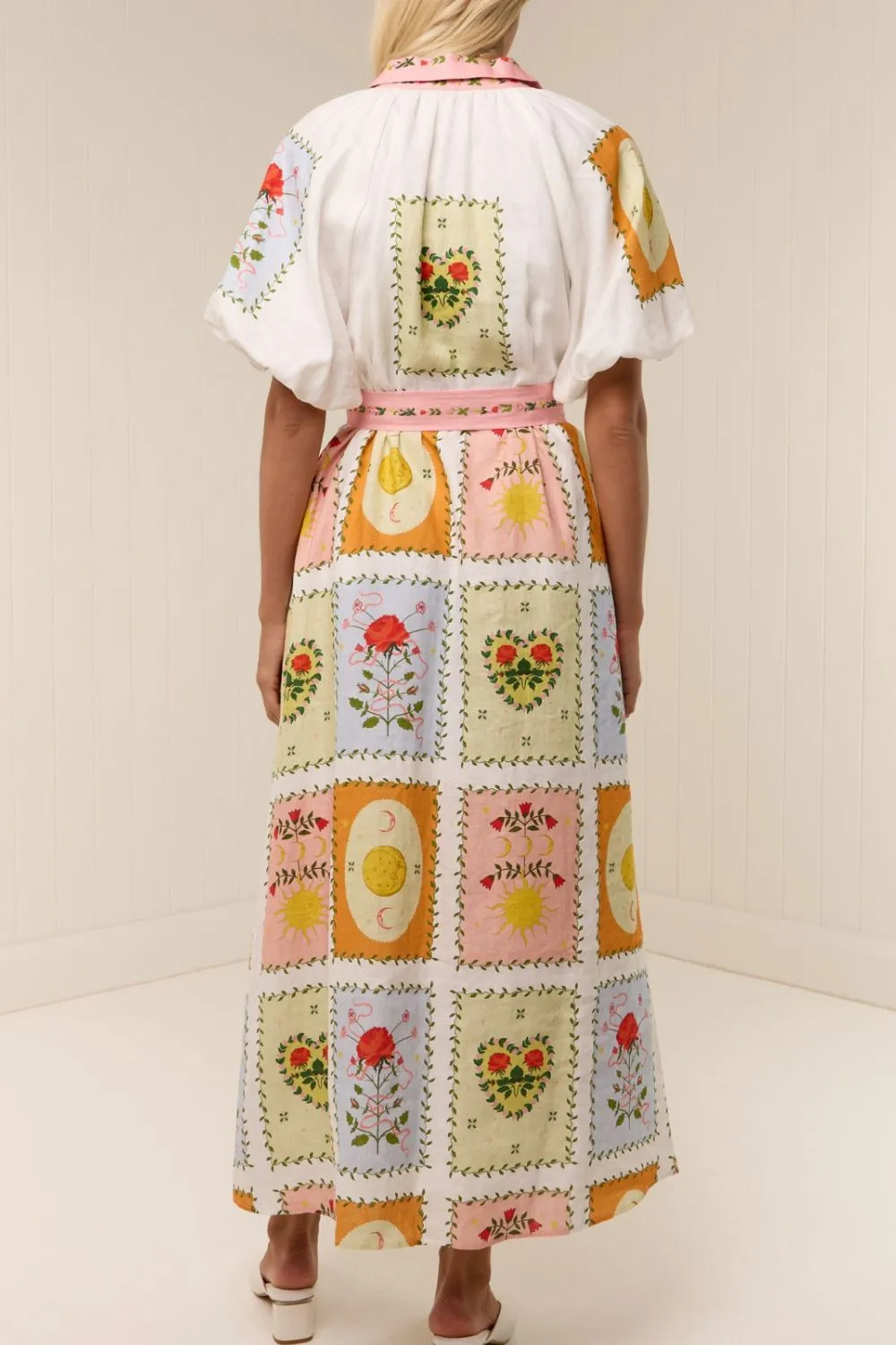 Printed Short Sleeve Belted Maxi Dress, image 3