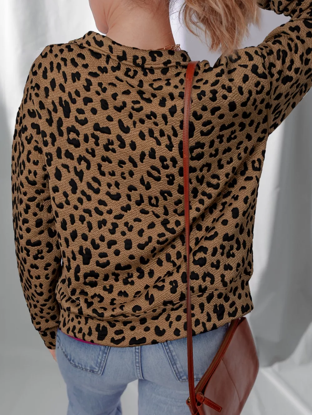 Leopard Print Quarter Zip Sweatshirt, image 4