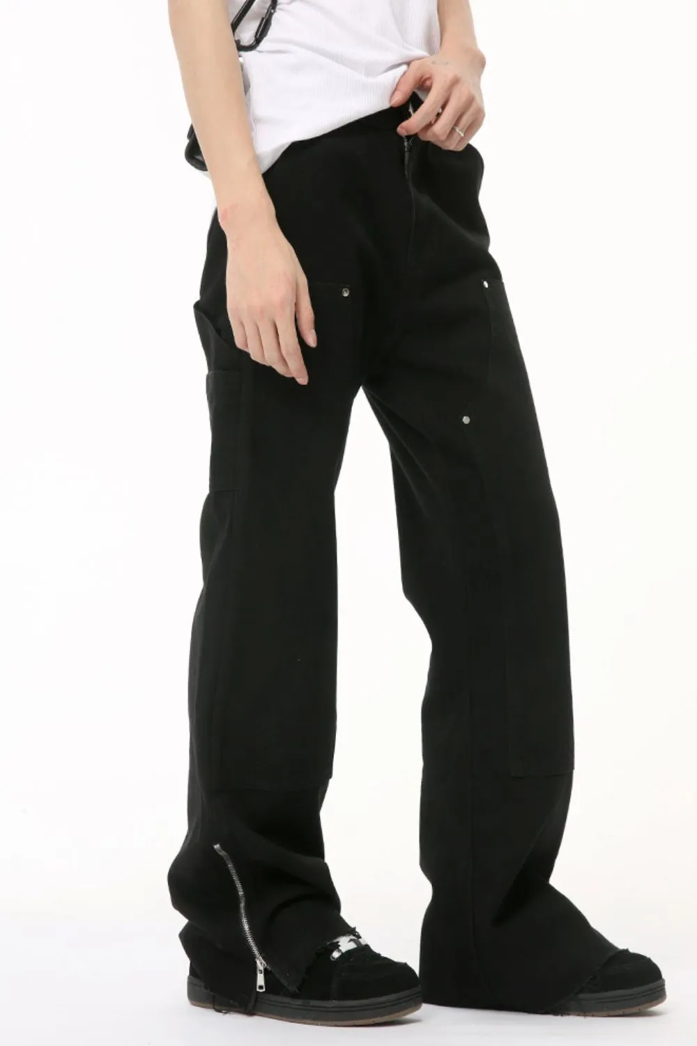 Men's Raw Hem Bootcut Jeans with Zip-Up Sides, image 5