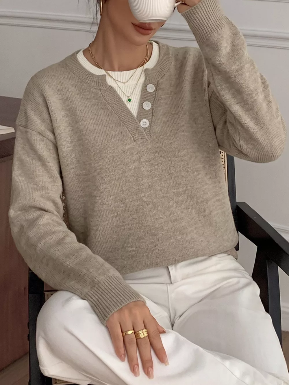 Dropped Shoulder Long Sleeve Sweater, image 2