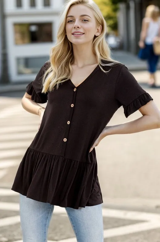 Full Size Ruffled V-Neck Short Sleeve Blouse Plus Size