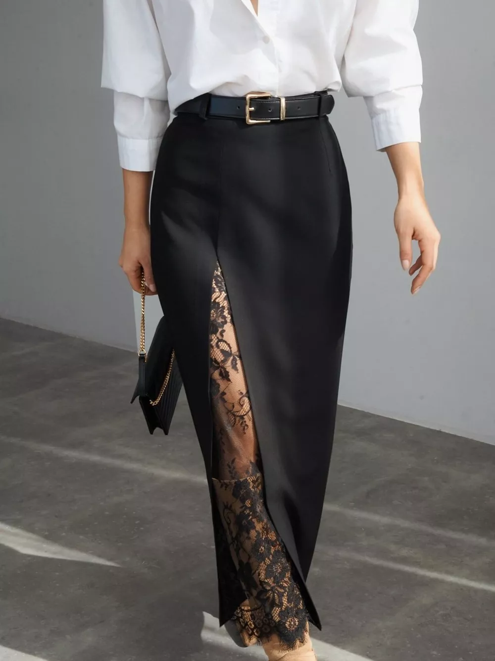 Elegant Lace-Trimmed Slit A-Line Skirt, image 17