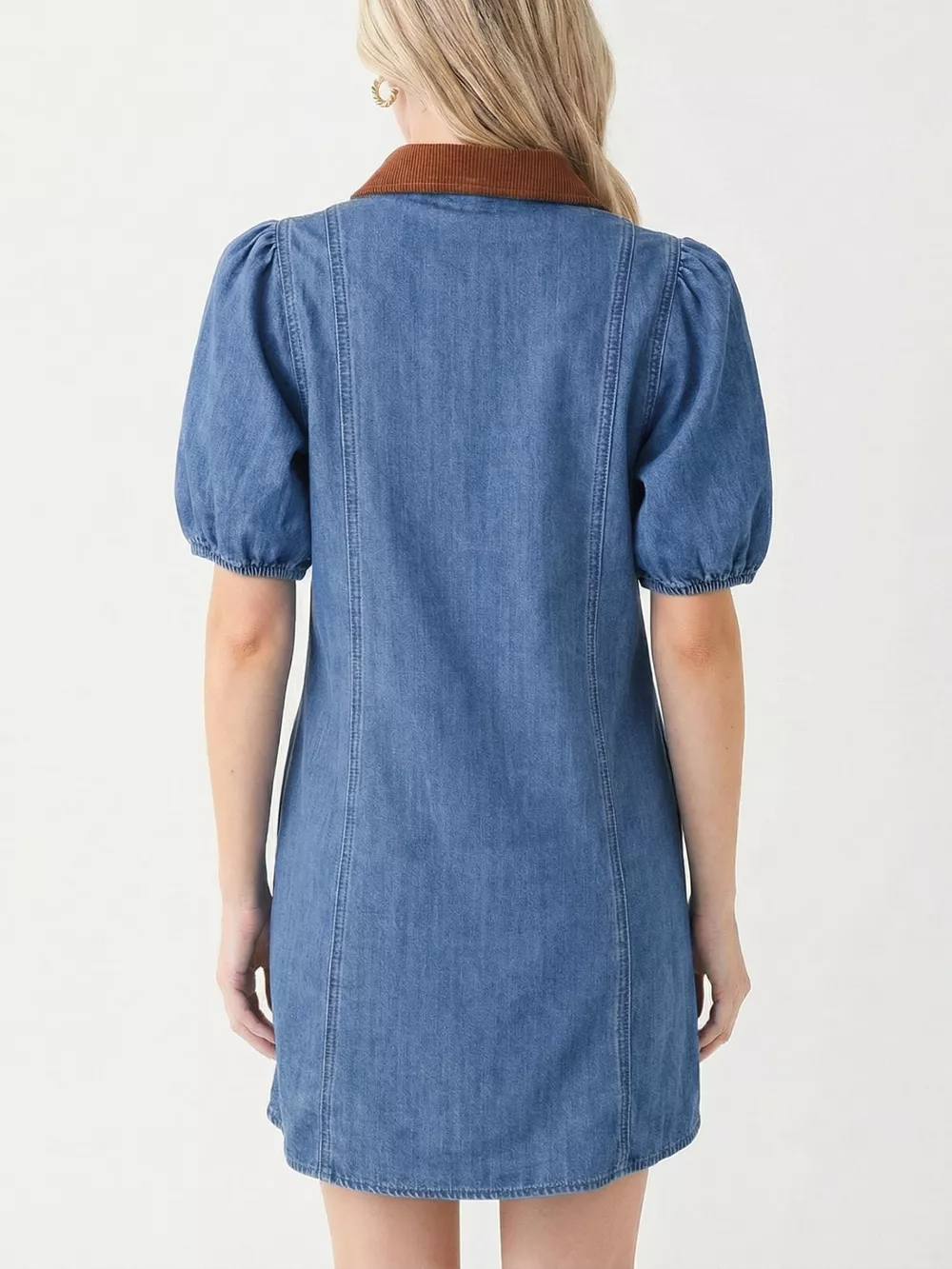 Button-Down Short Sleeve Denim Dress, image 2