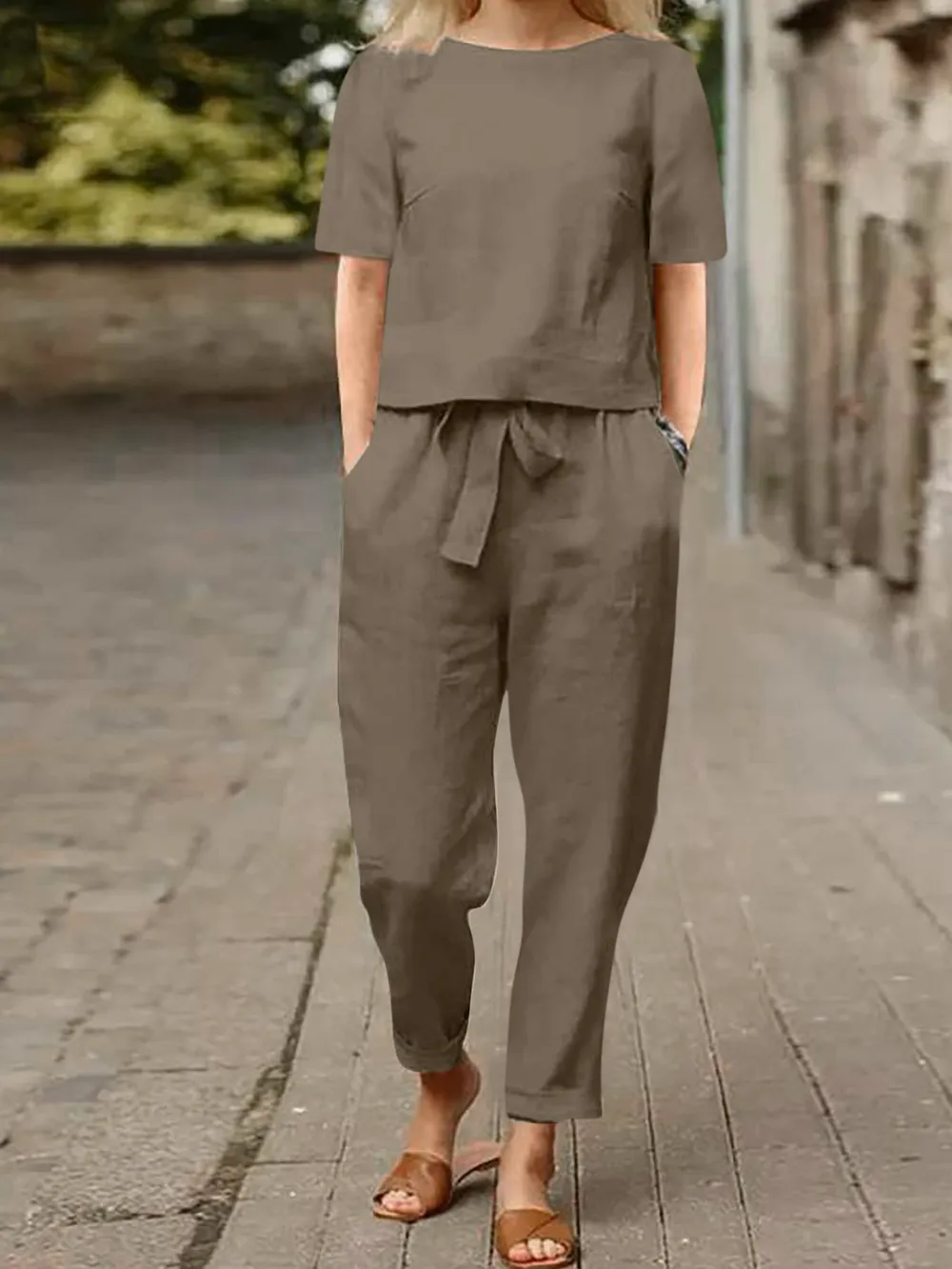 Full Size Round Neck Short Sleeve Top and Pants Set Plus Size, image 10