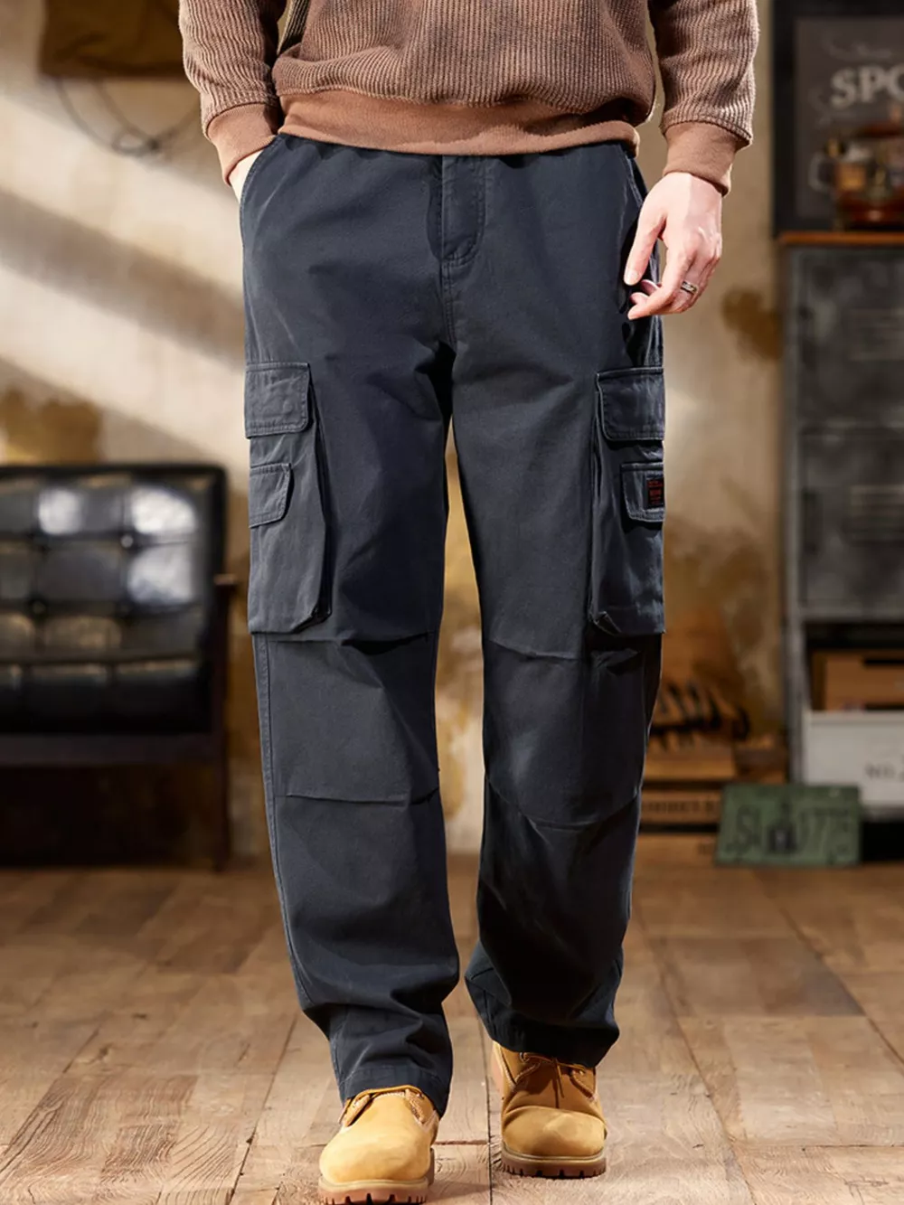 Men's Full Size Elastic Waist Cargo Pants Plus Size, image 4
