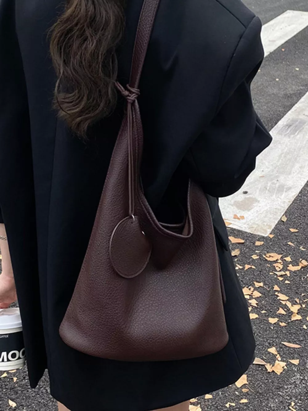 Solid Color Leather Handbag, image 7
