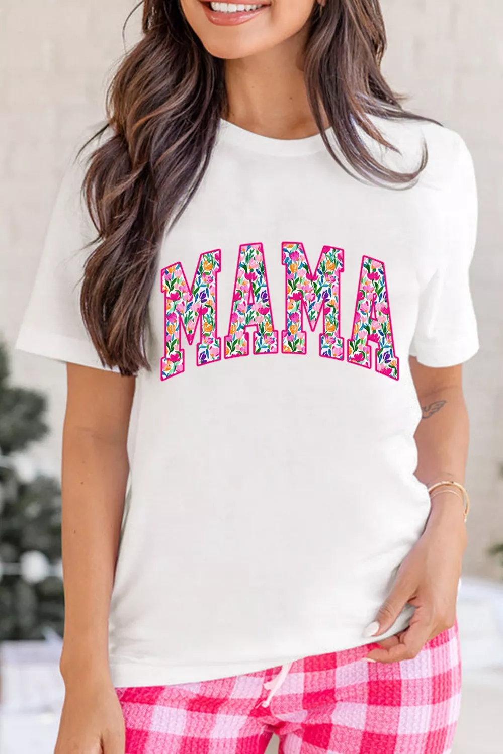 Full Size Floral Mama Graphic Casual Short Sleeve T-Shirt Plus Size, image 3