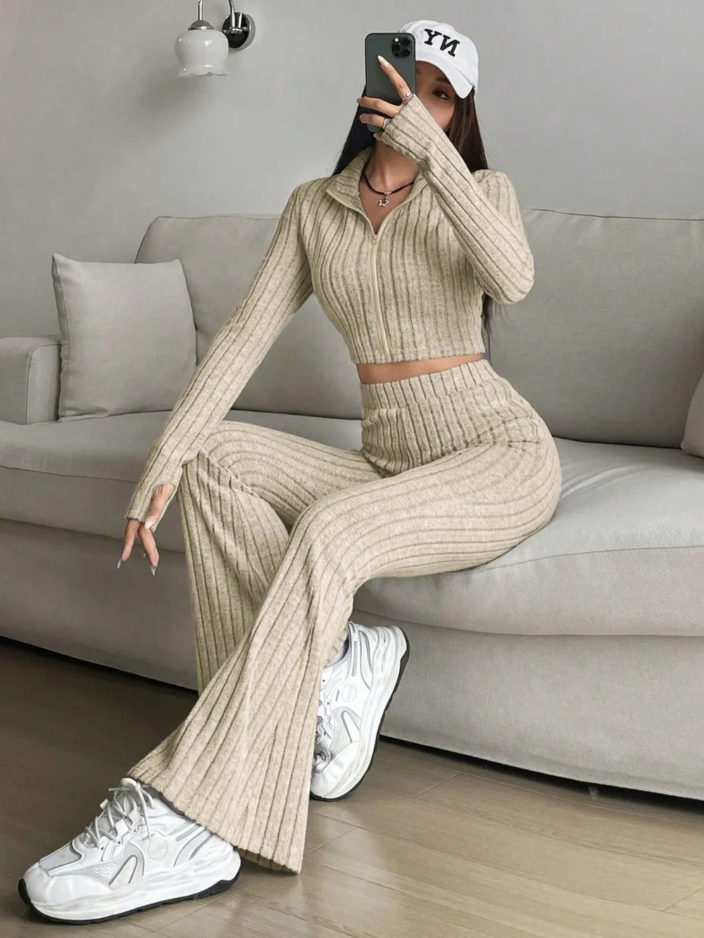 Zip Up Long Sleeve Top and Pants Set, image 6