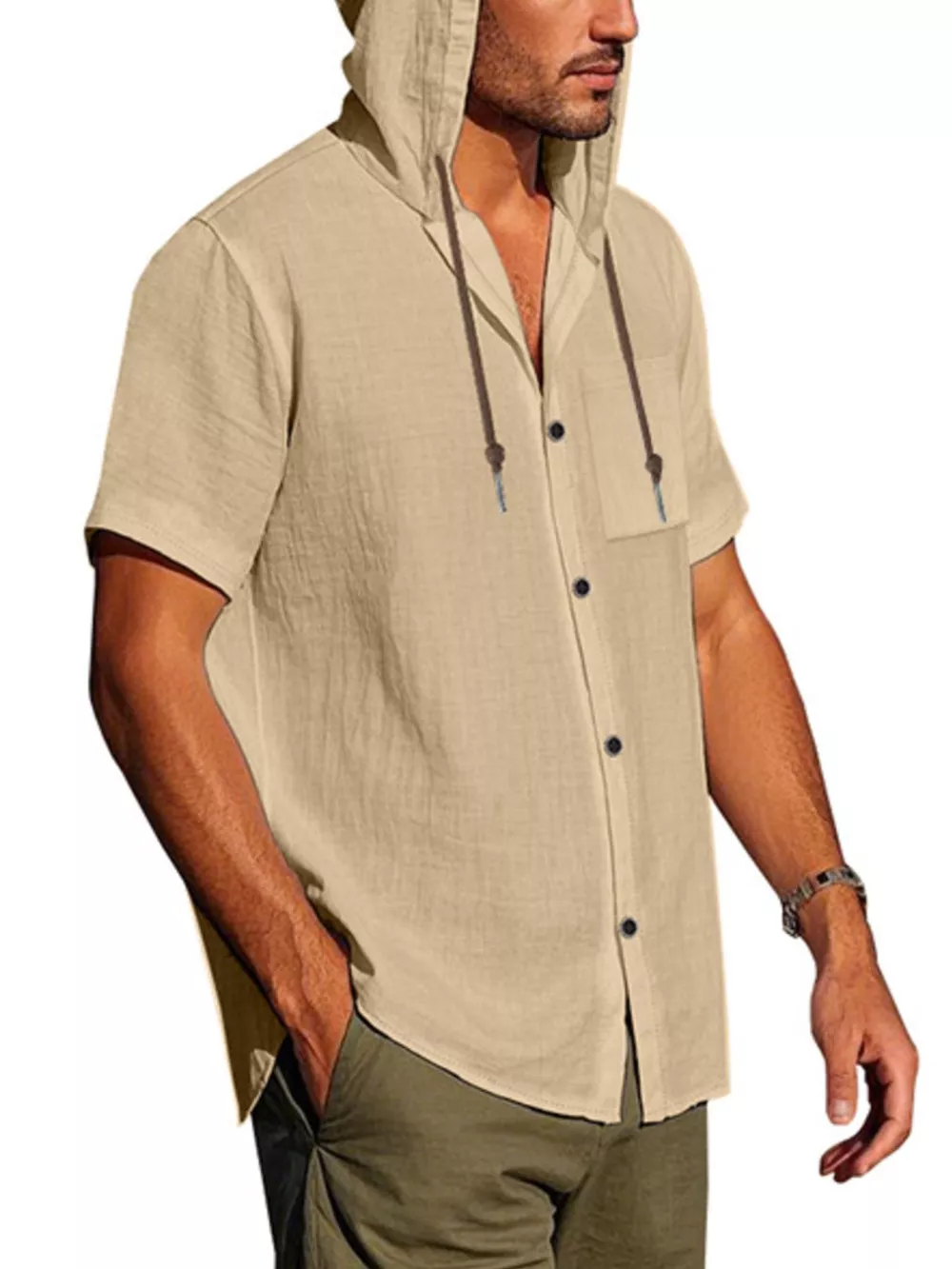 Men's Full Size Casual Hooded Short-Sleeve Shirt Plus Size, image 11