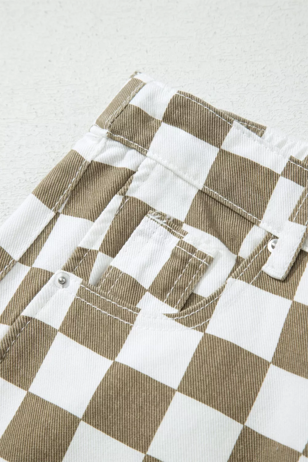 Checkered Print Denim Barrel Pants, image 7