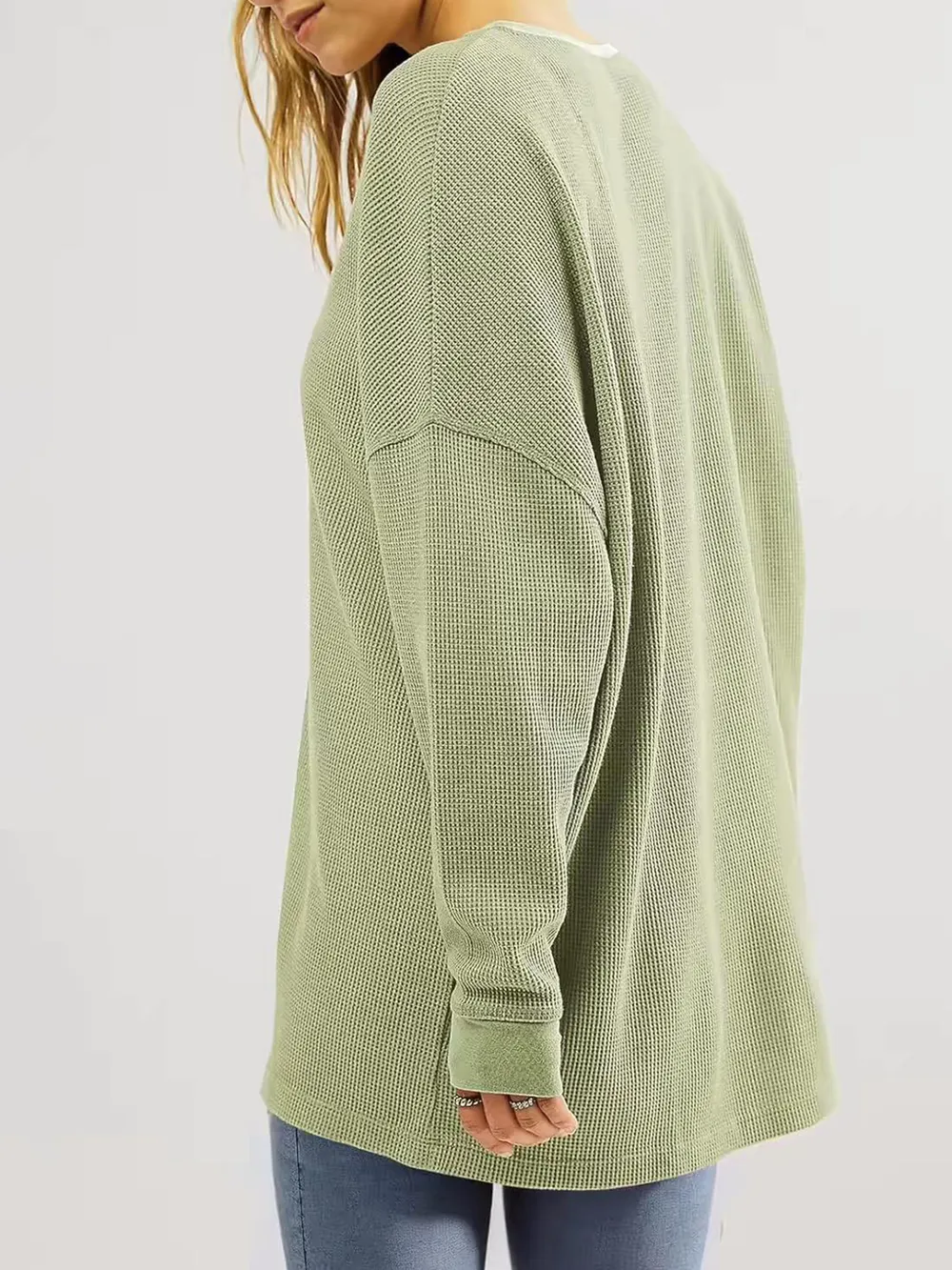 Waffle Knit Round Neck Long Sleeve T-Shirt, image 19