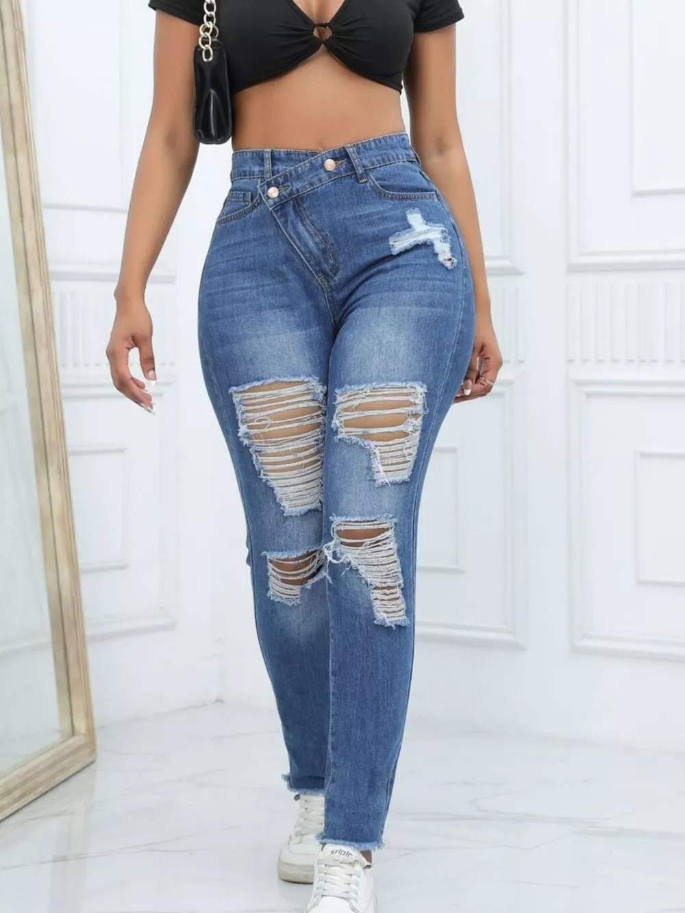 Distressed High-Waisted Jeans, image 9