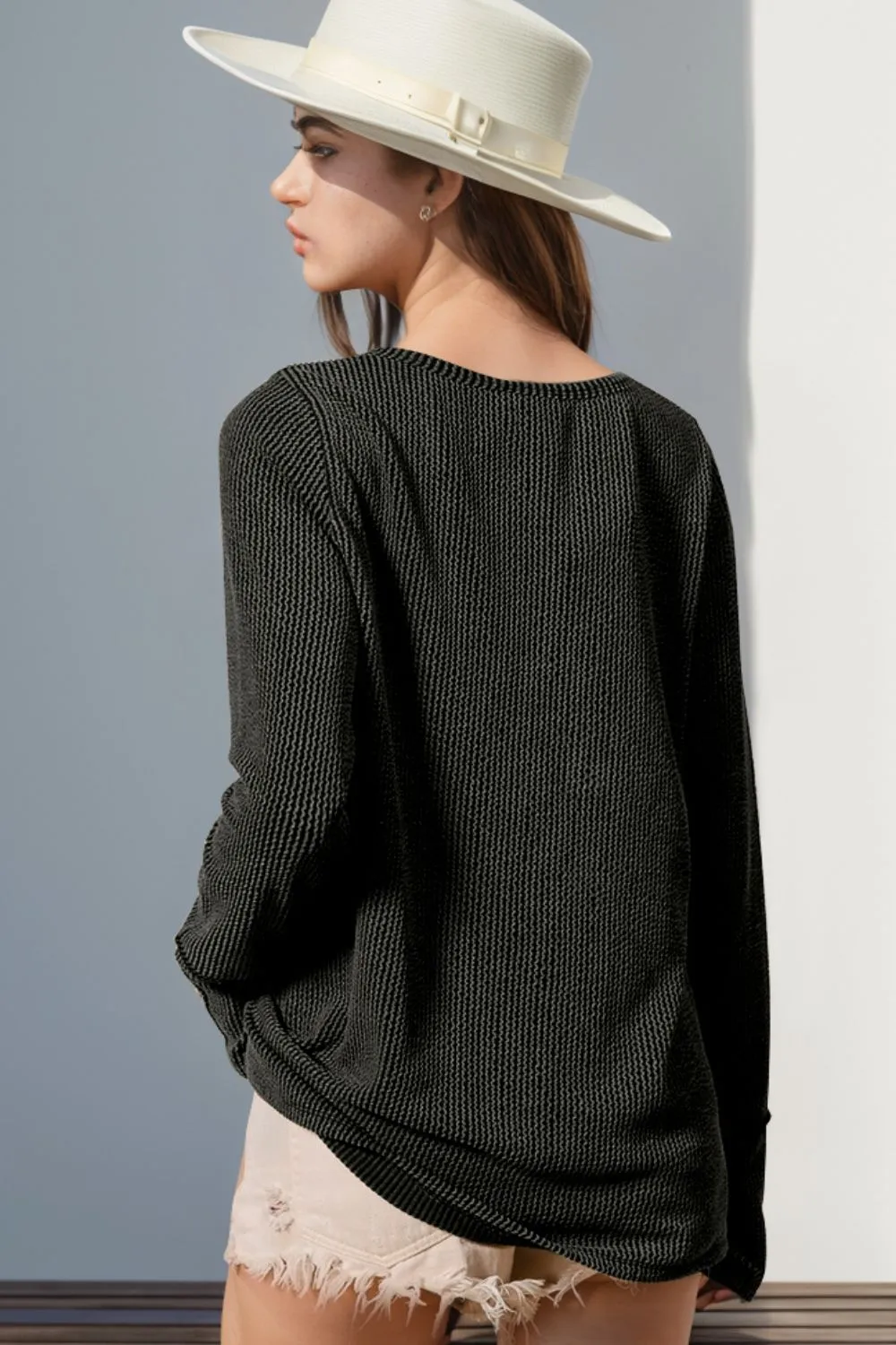 Full Size Notched Thumbhole Long Sleeve T-Shirt, image 10