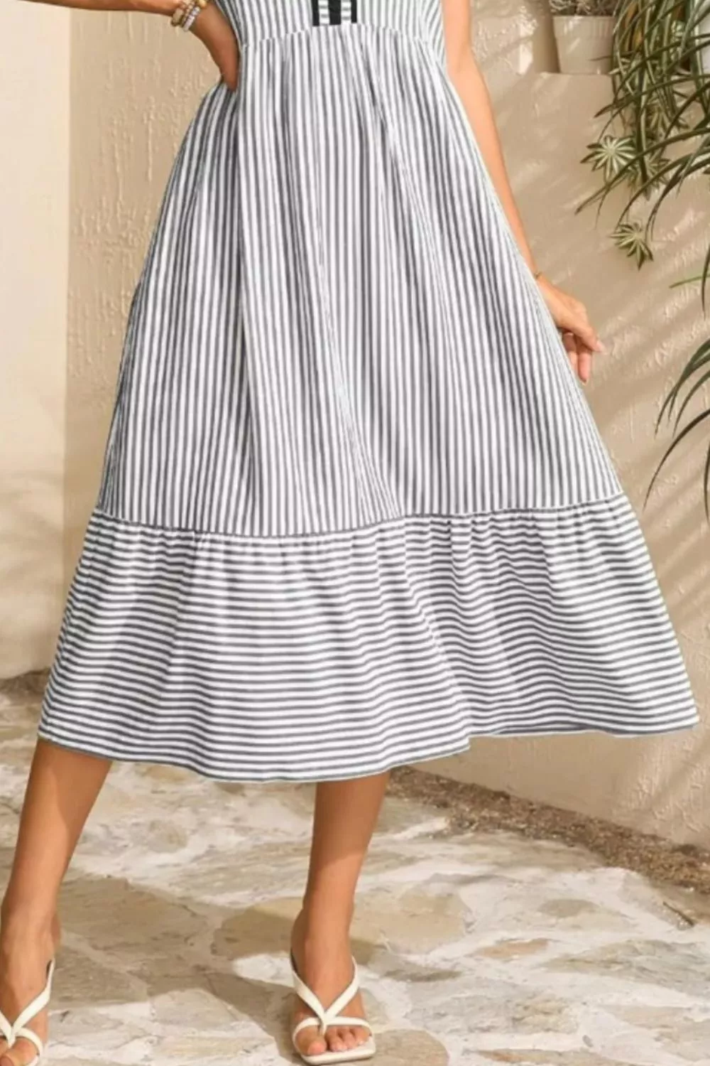 Striped Ruffle Sleeve Midi Dress, image 9