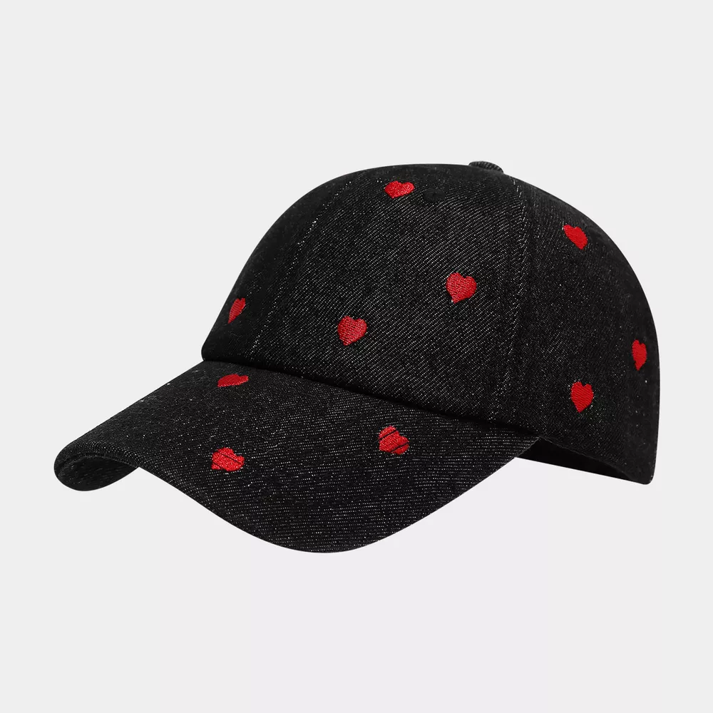 Embroidered Heart Denim Baseball Cap