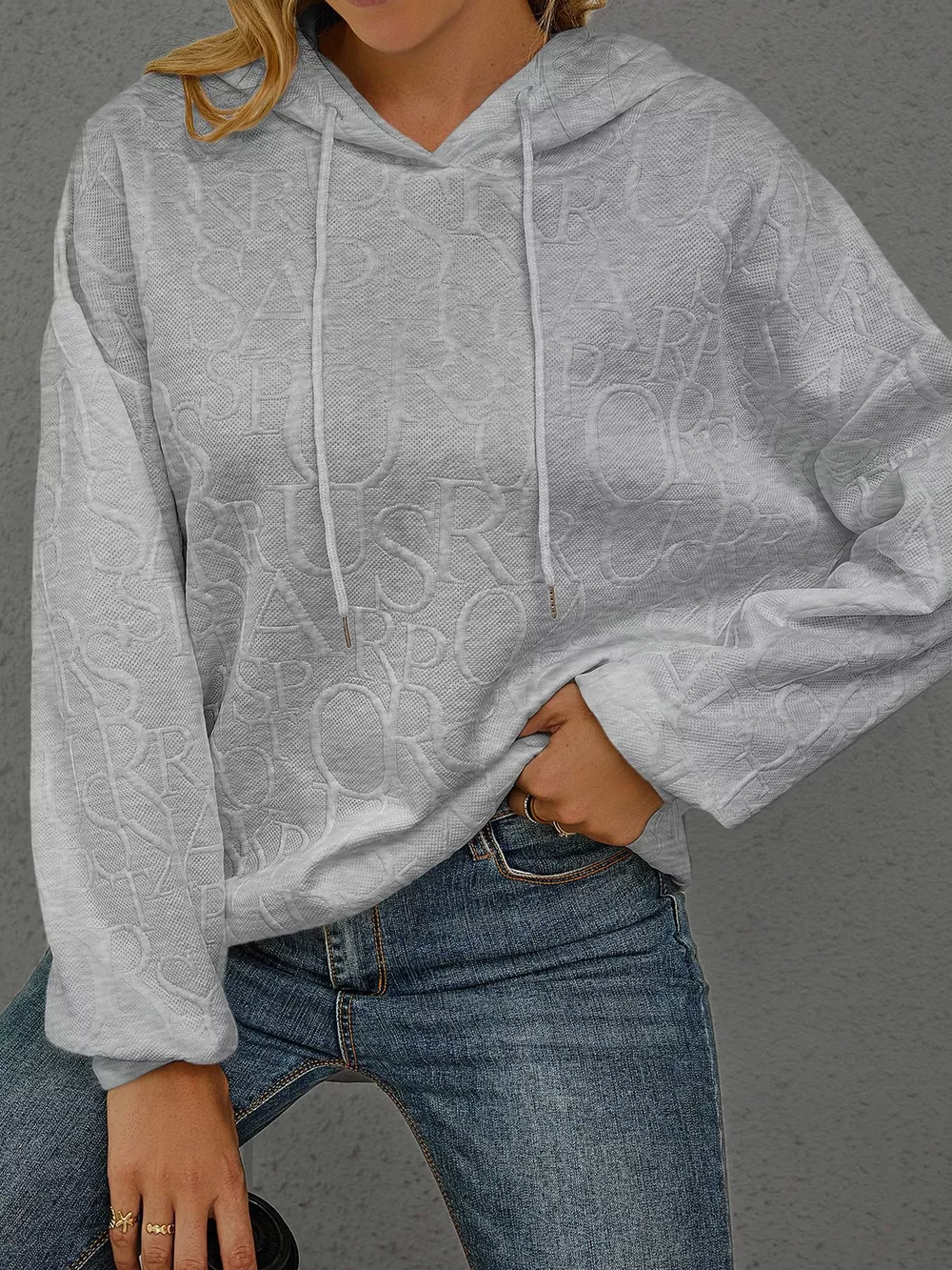 Full Size Embossed Lettering Casual Hoodie Plus Size, image 10