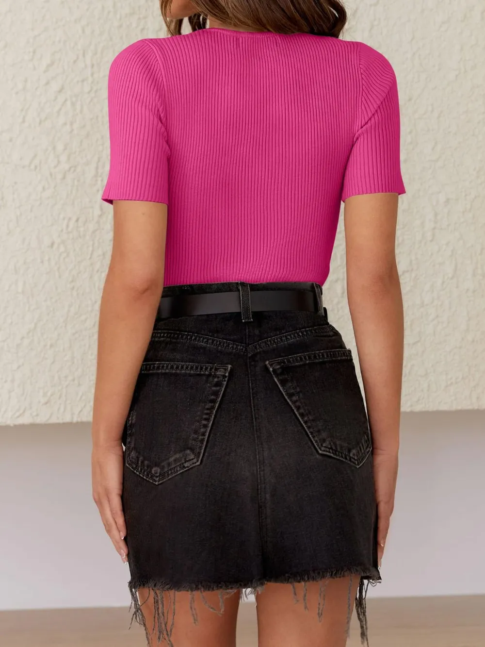 Ribbed Round Neck Short Sleeve Knit Top, image 10