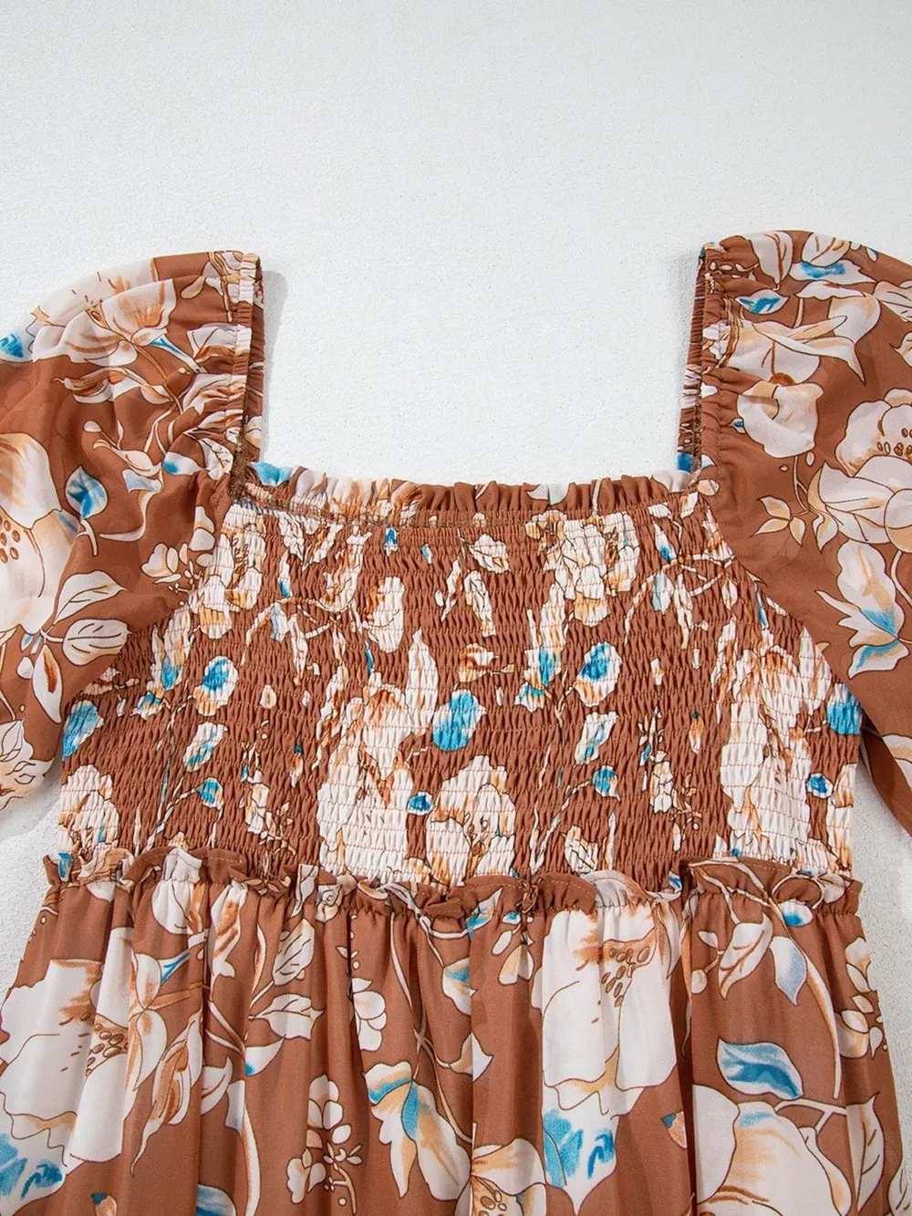 Smocked Printed Long Sleeve Tiered Dress, image 4