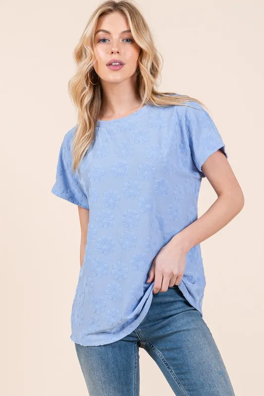Textured Floral Pattern Short Sleeve T-Shirt, image 2