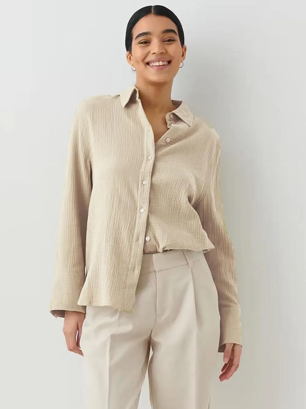 Textured Collared Neck Long Sleeve Shirt, image 31
