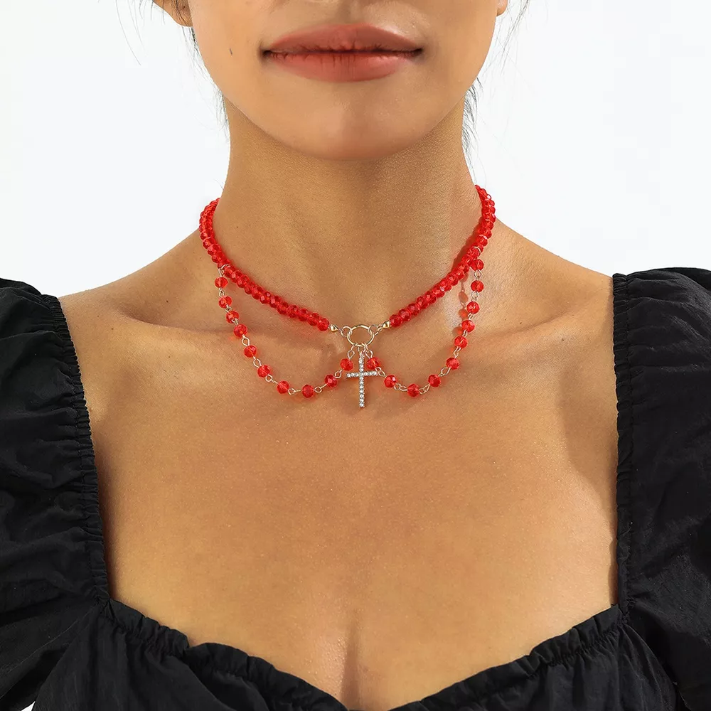 Halloween Beaded Cross Pendant Necklace