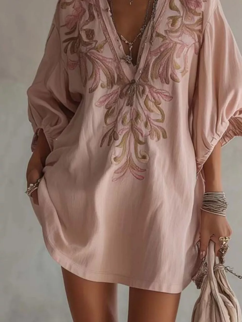 Full Size Embroidered V-Neck Mini Dress Plus Size, image 6