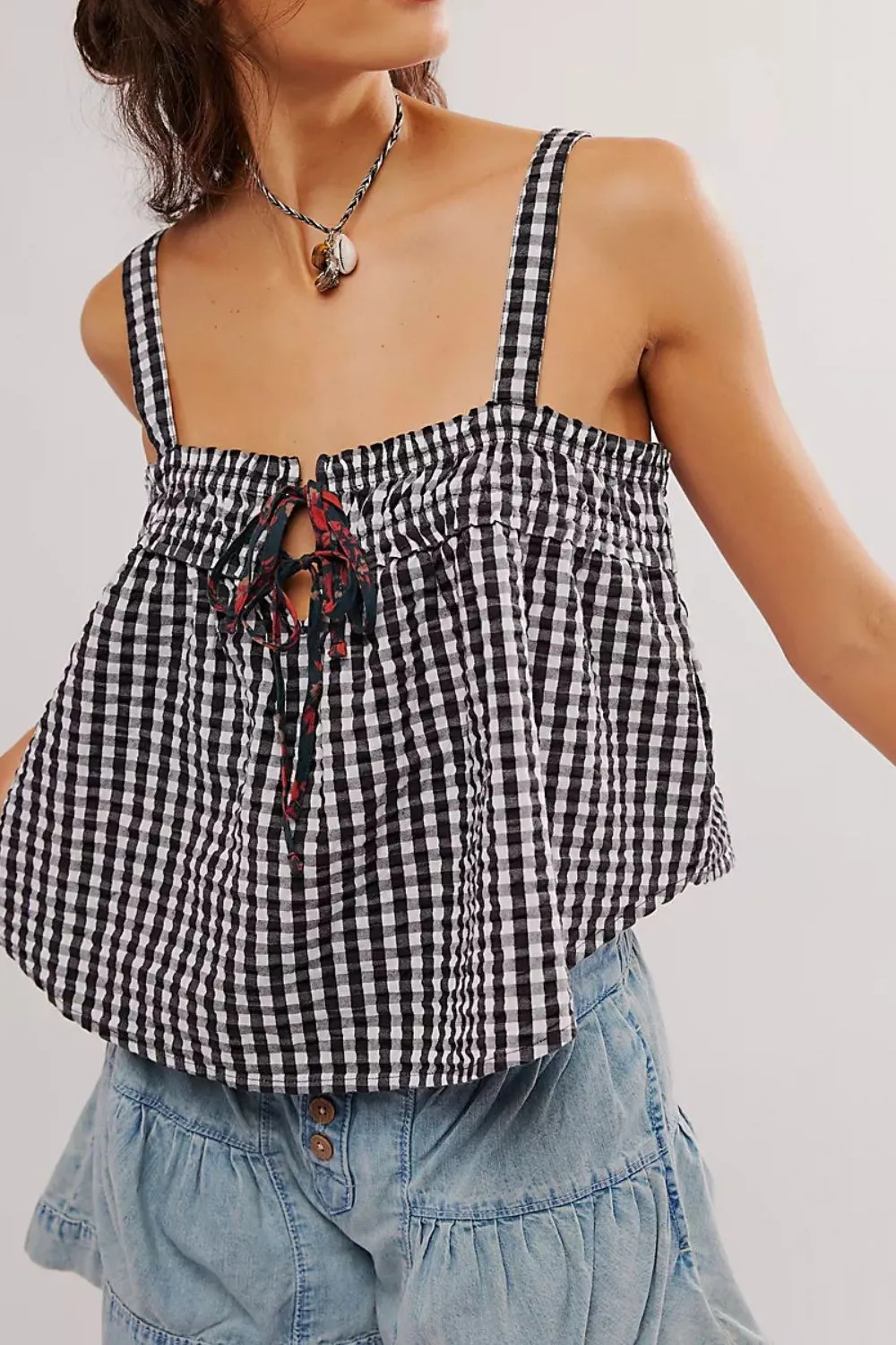 Tied Front Textured Square Neck Cami