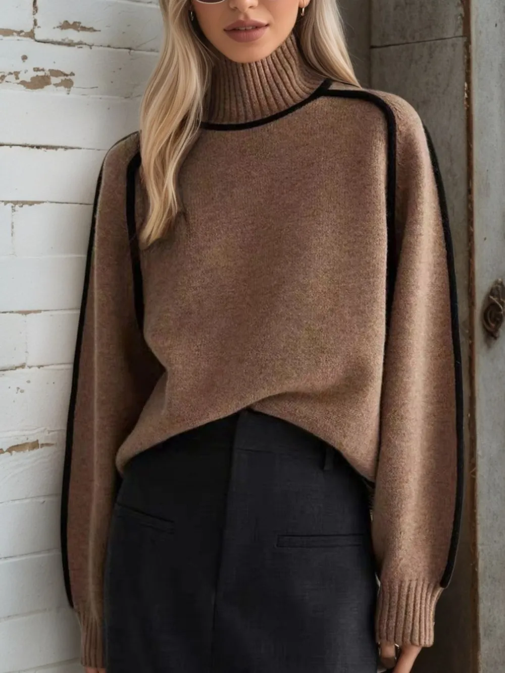 Contrast Trim Turtleneck Sweater, image 5