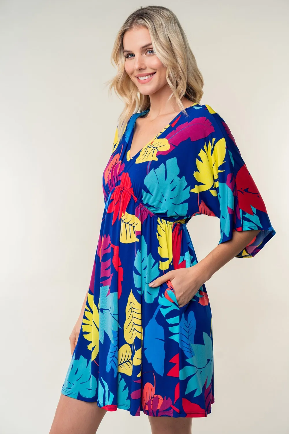 Full Size Printed V-Neck Mini Dress, image 4
