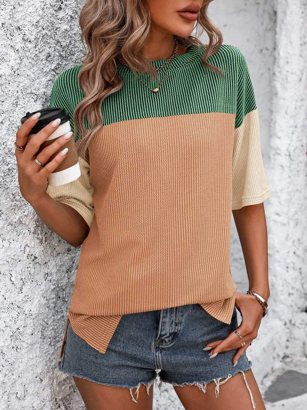 Color Block Round Neck Half Sleeve T-Shirt, image 21