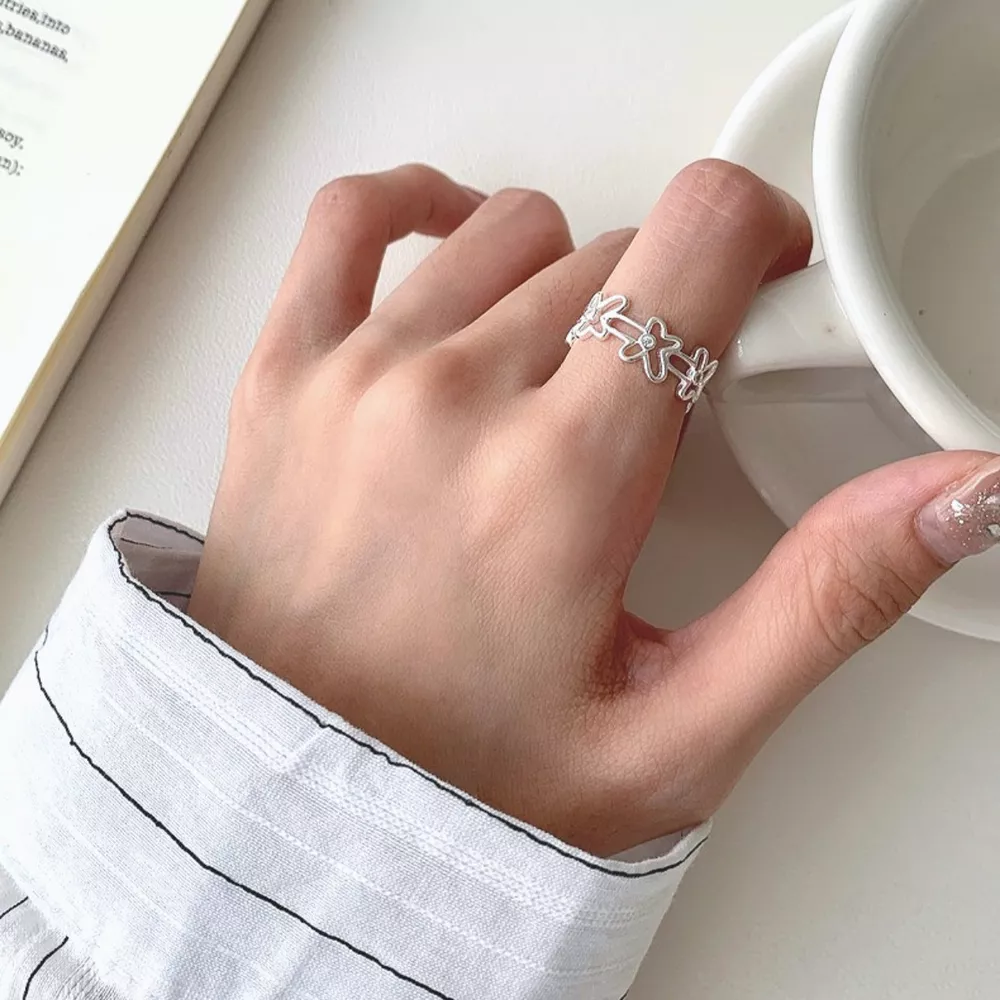 925 Sterling Silver Flower Open Ring, image 2