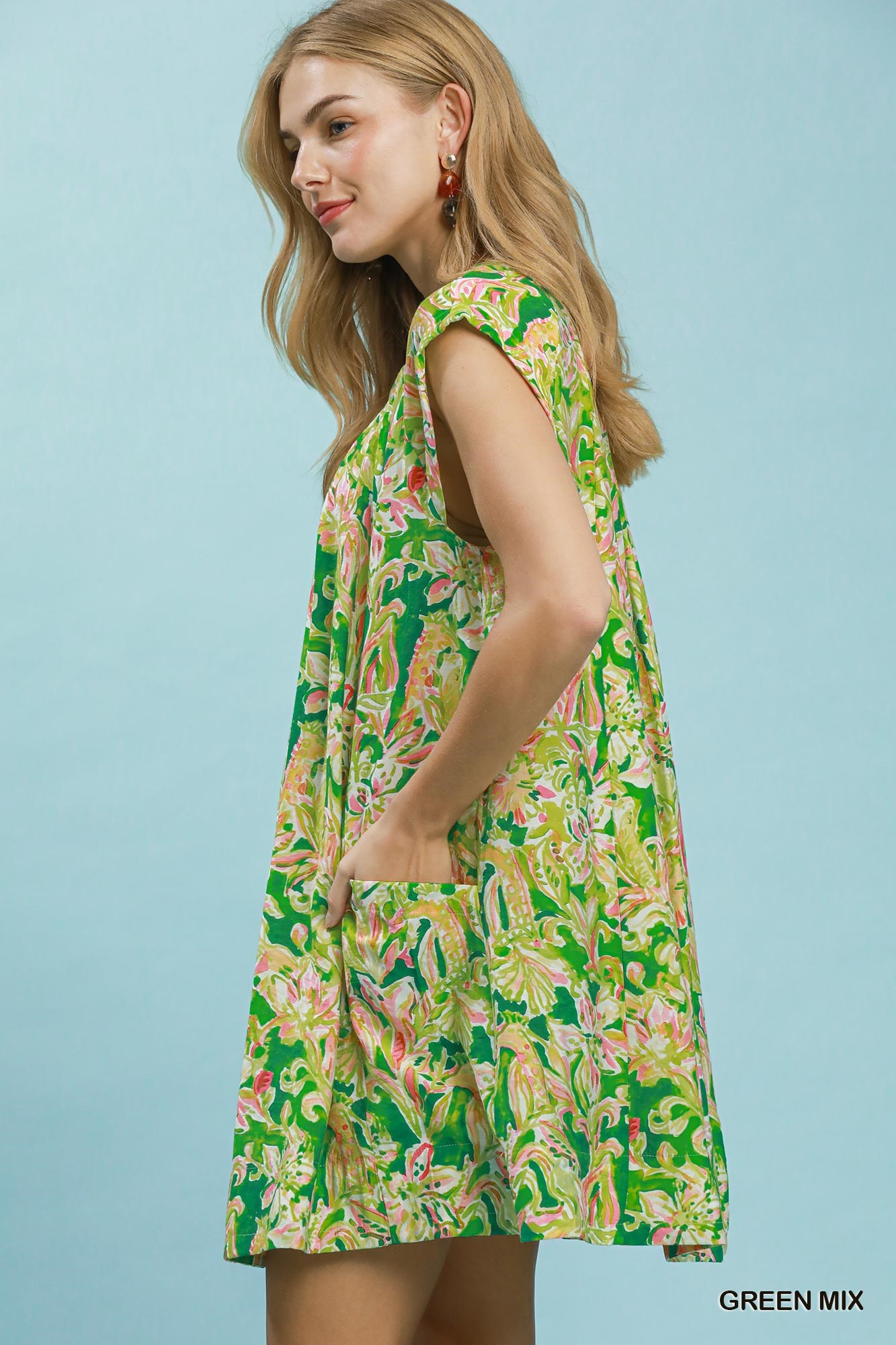 Tropical Floral Flutter Sleeve Swing Dress, image 2