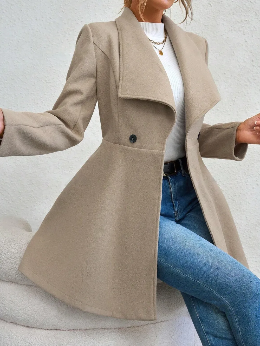 Collared Neck Button Up Long Sleeve Coat, image 10
