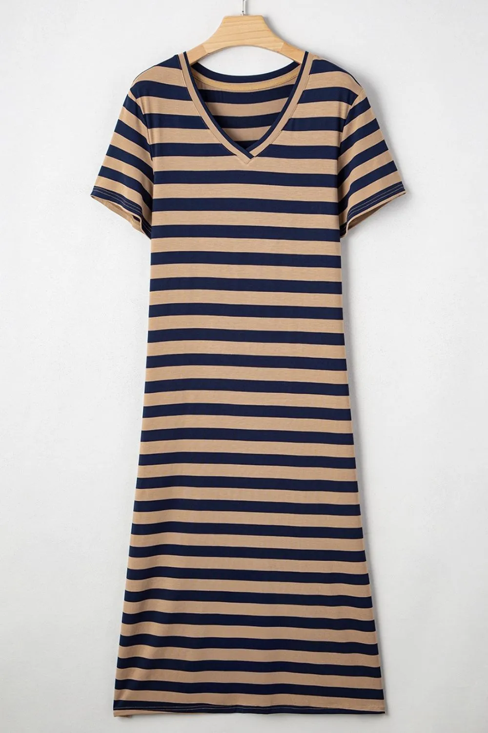 Casual Striped V-Neck Midi T-Shirt Dress, image 4