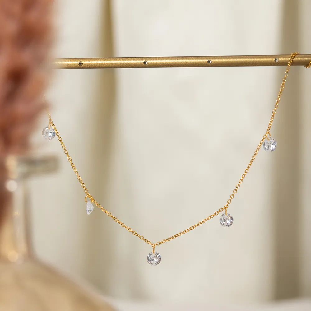Stainless Steel Rhinestone Charm Necklace, image 3