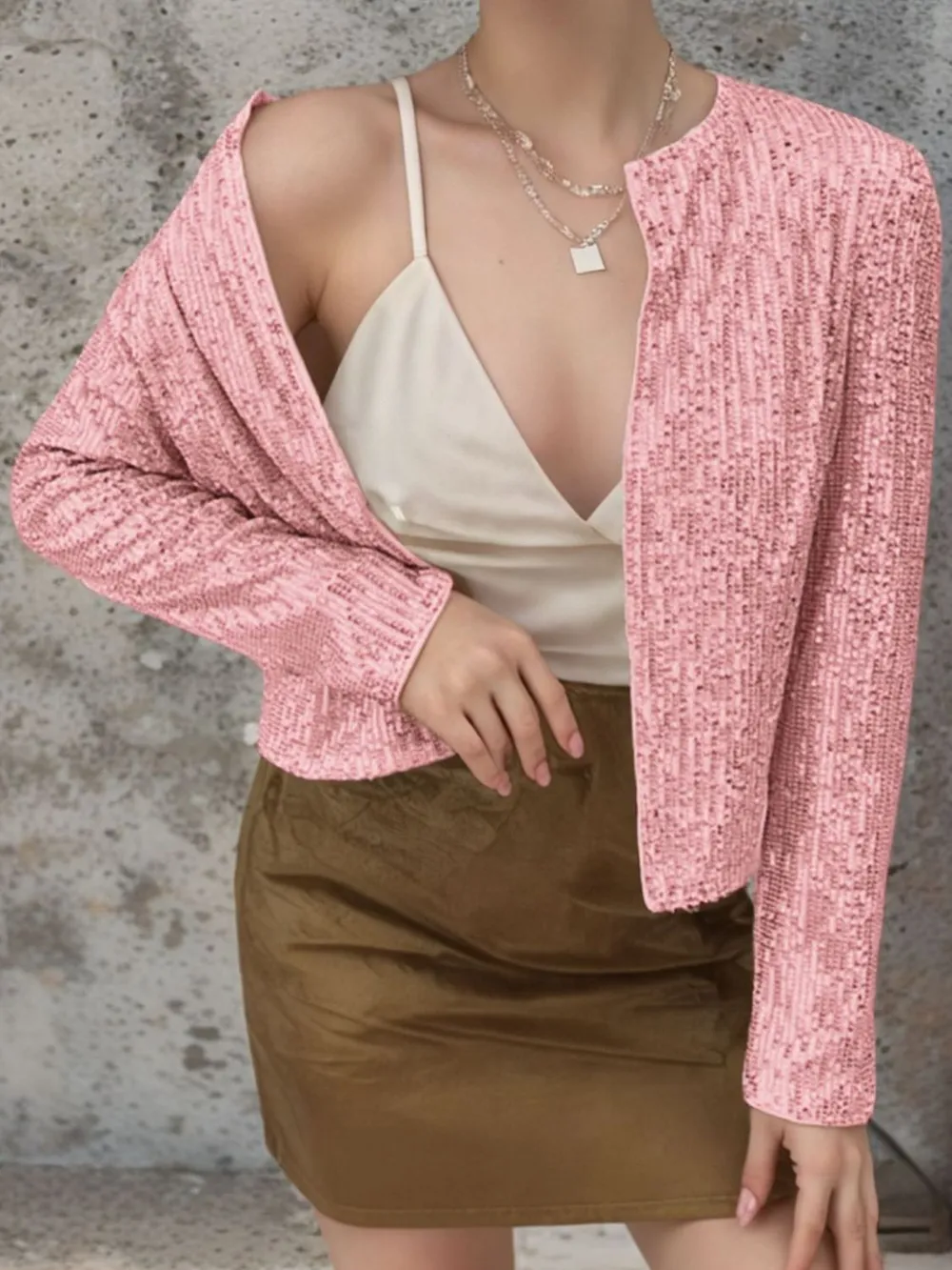 Full Size Sequin Open Front Cropped Jacket, image 7
