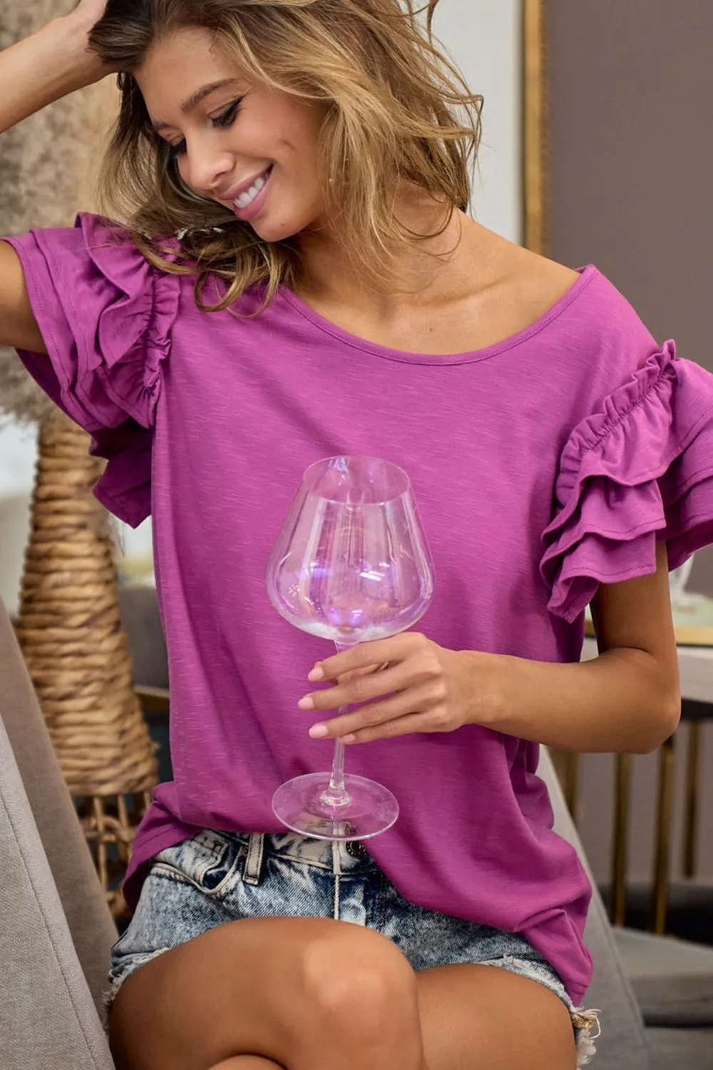 Layered Ruffle Sleeve Jersey Top