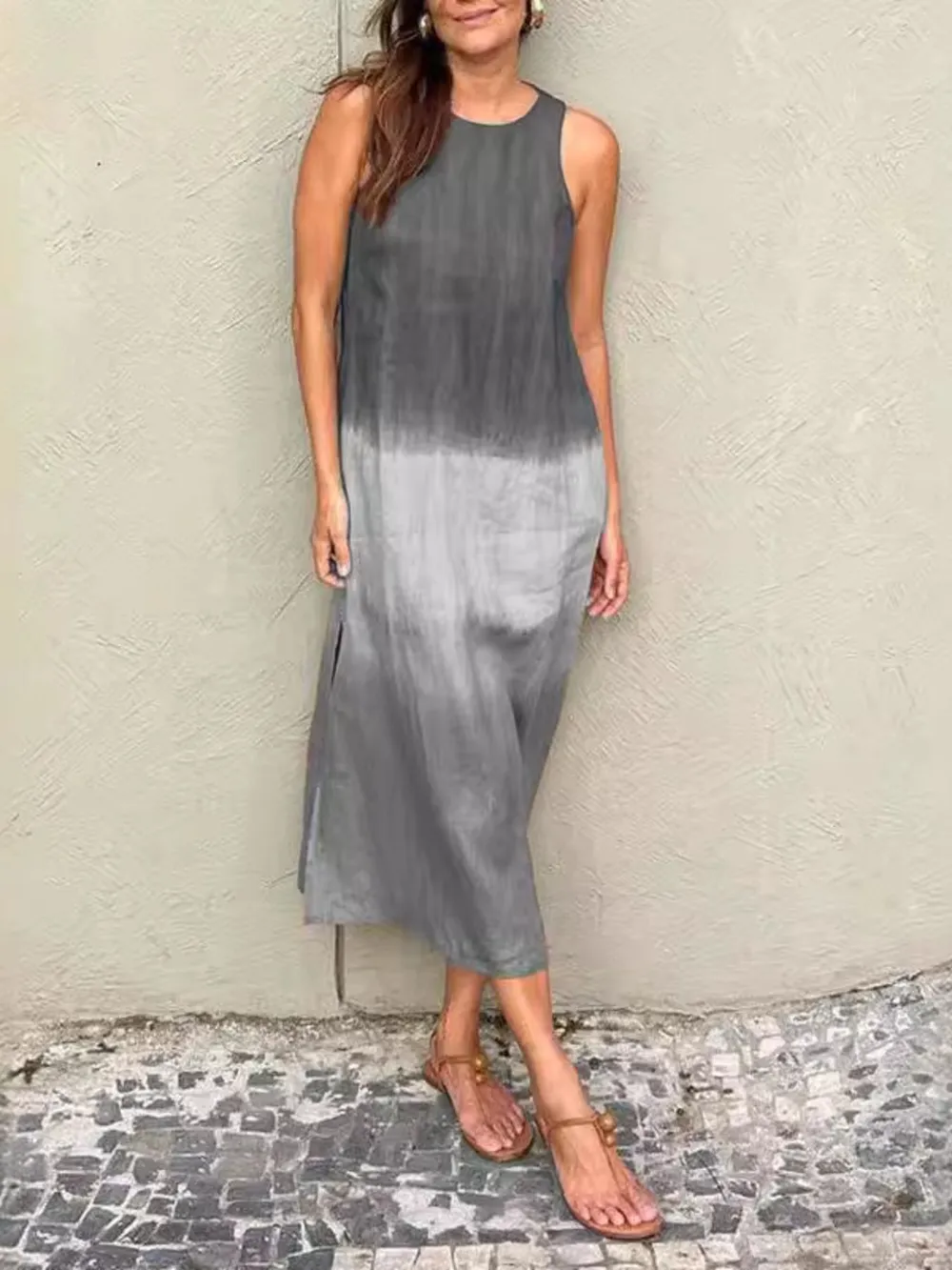 Full Size Sleeveless Gradient Tank Midi Dress Plus Size, image 11