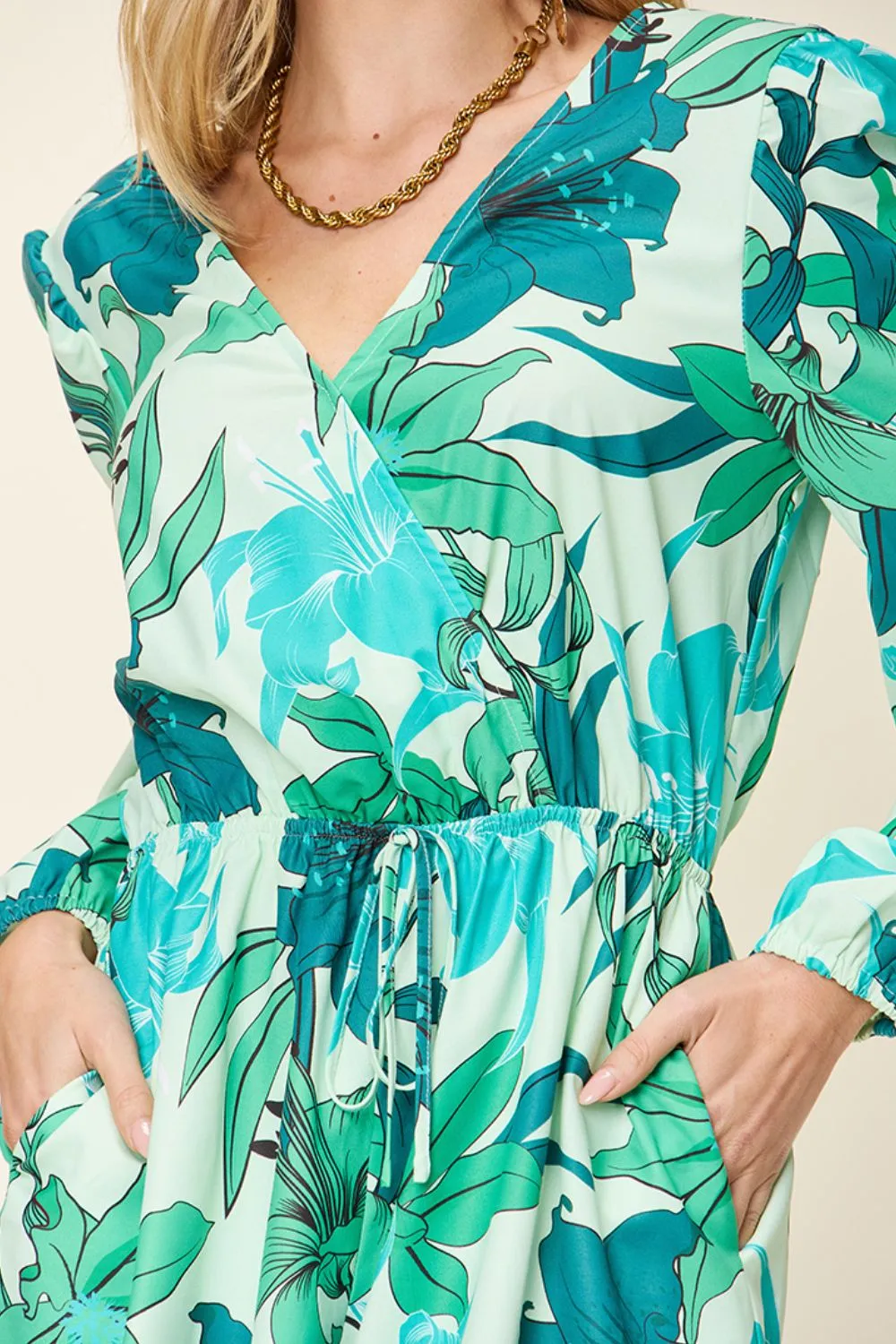 Full Size Floral Long Sleeve Romper with Pockets, image 9