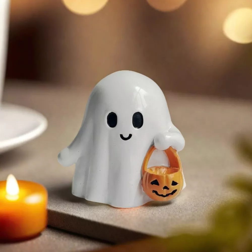 Halloween Ghost Ornament with Pumpkin Basket, image 2