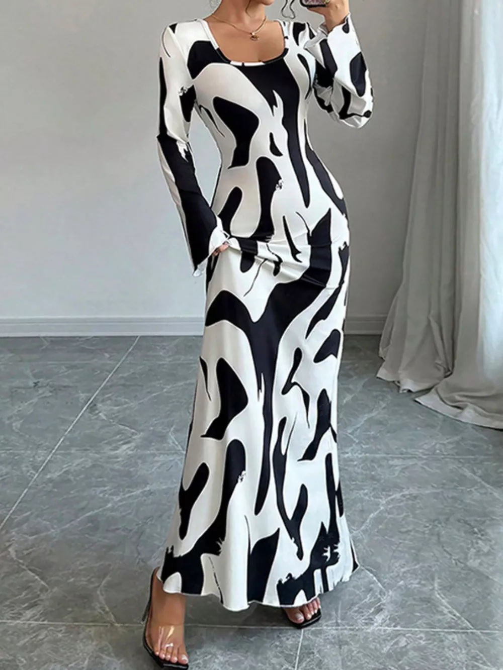 Abstract Print Long Sleeve Maxi Dress, image 5