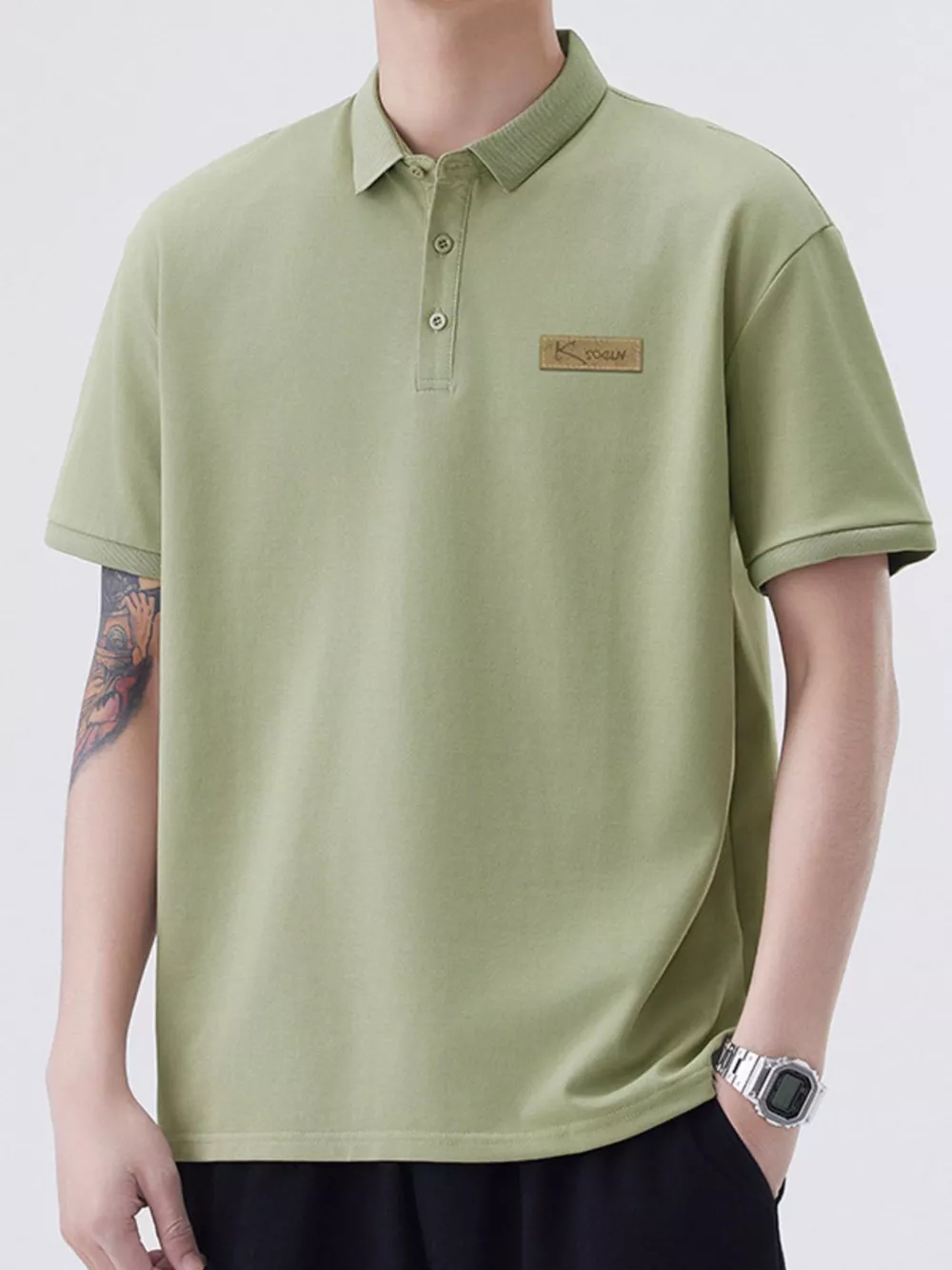 Men's Plus Size Button Detail Short Sleeve Polo, image 6
