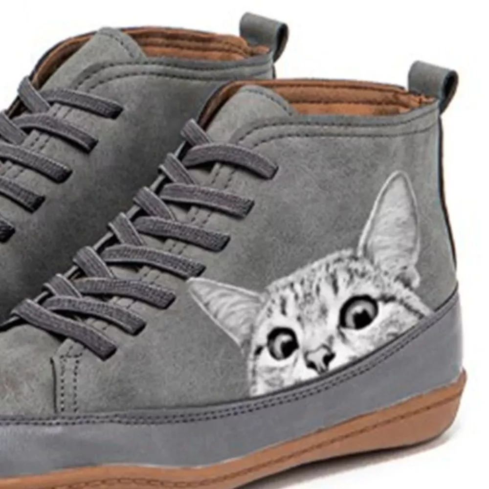 Cat Print Striped Ankle Sneakers, image 15