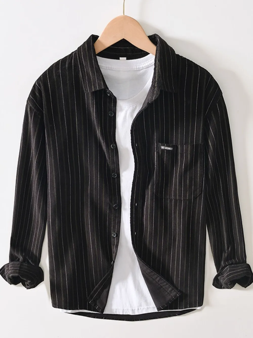 Men's Plus Size Striped Button Up Long Sleeve Shirt, image 2