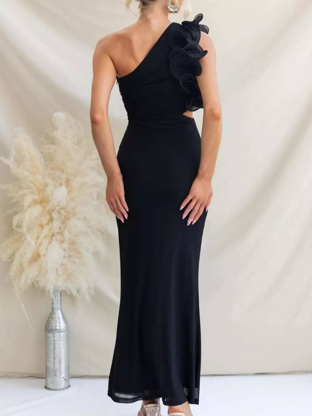 One-Shoulder Floral Trim Sleeveless Maxi Dress, image 19