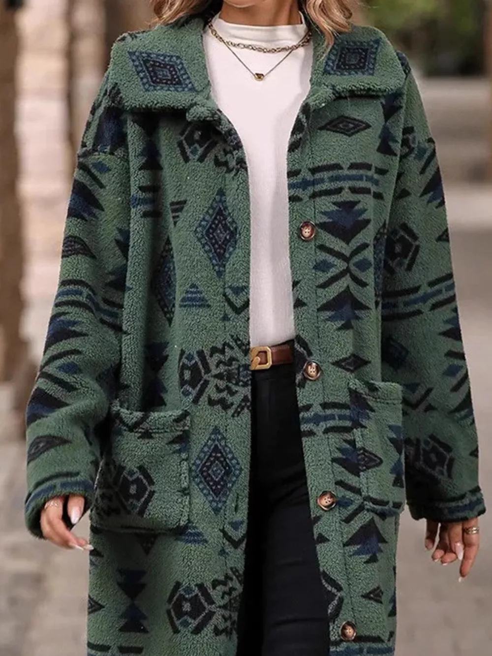 Geometric Button Up Longline Coat, image 5