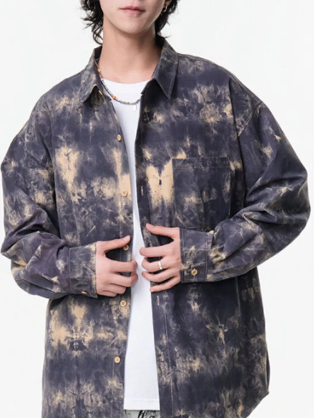 Men's Plus Size Tie-Dye Button-Up Shirt, image 10